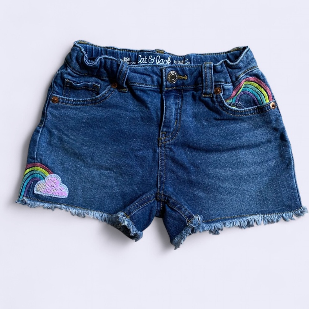 7/$20 Cat & Jack Blue Denim Kids Rainbow Shorts